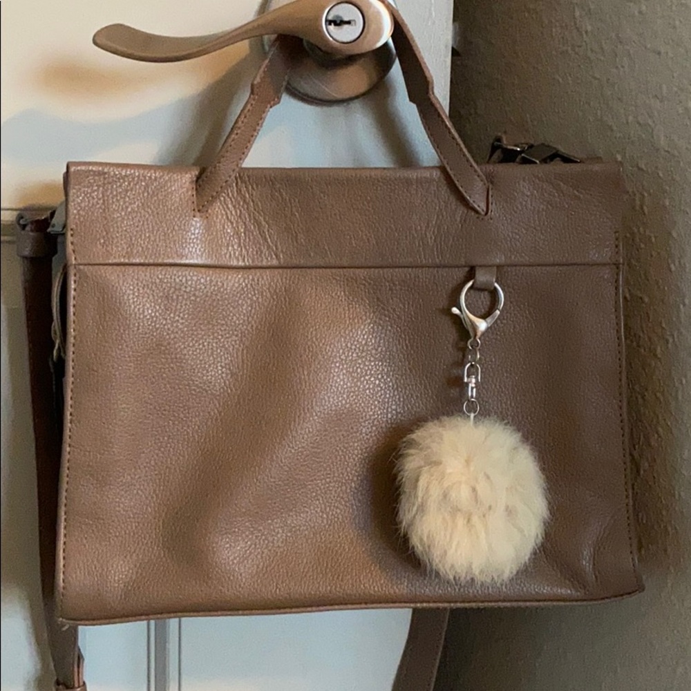 Min & Mon Taupe Bag w/Furball Chain & Long Straps